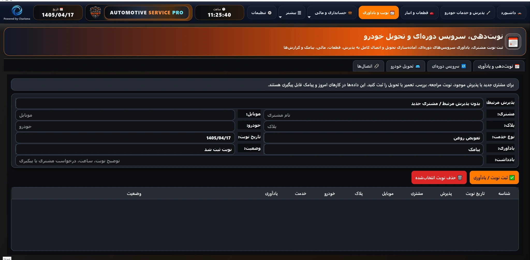 نوبت‌دهی، سرویس دوره‌ای و تحویل